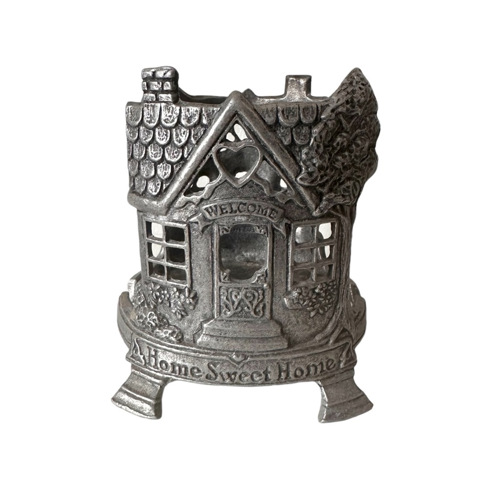 Vintage Pewter Jar Candle Holder Home Sweet Home Carson 1996 Yankee Candle Decor